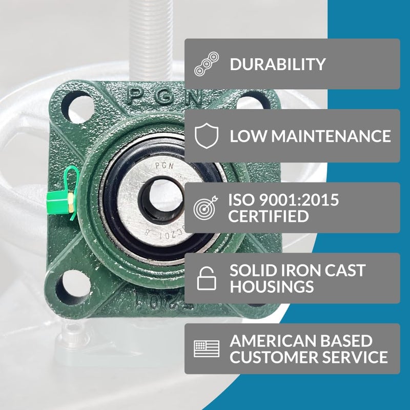 PGN Bearings محمل كتلة الوسادة PGN UCF201-8 - حزمة مكونة من 4 محامل كتلة وسادة مثبتة على شفة مربعة - محامل فولاذية من الكروم مع تجويف 1/2 بوصة - محاذاة ذاتية - Image 3